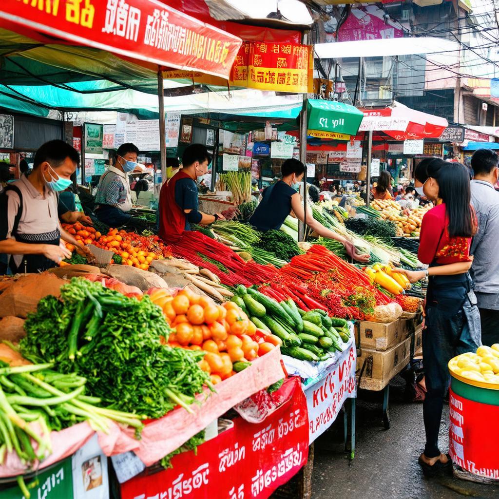 Gian hàng rau củ tươi ngon tại Chợ tạm Trung Hòa ngõ 43 Trung Kính